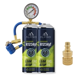 Komplet Alpino gaz do klimatyzacji 3w1 R1234yf (Alpino gaz+olej+uszczelniacz) (2 szt) + manometr + adapter R1234yf