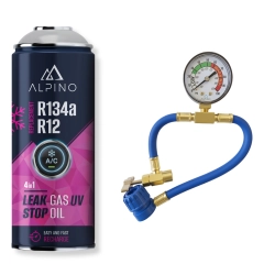 Komplet Alpino gaz do klimatyzacji 4w1 R134a/R12 (Alpino gaz+olej+uszczelniacz+UV) + manometr