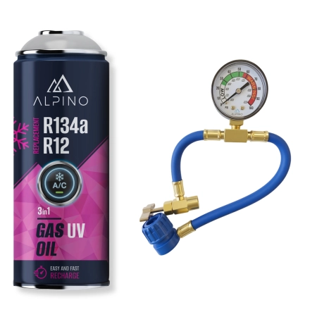 Komplet Alpino gaz do klimatyzacji 2w1 R134a/R12 (Alpino gaz+olej+UV) + manometr